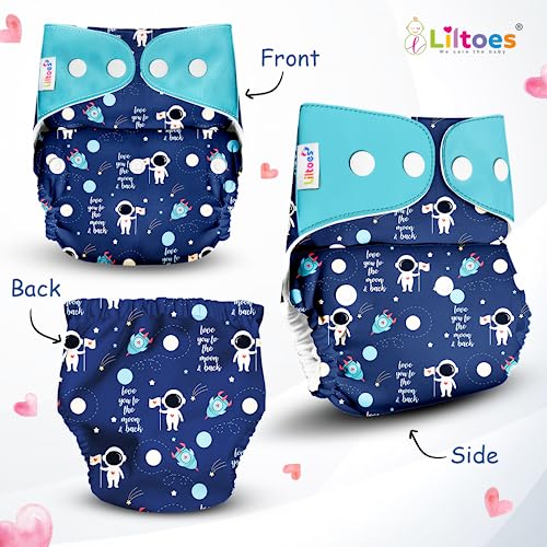 LILTOES Cloth Diapers For New Born Babies 0 to 3 Years | Freesize Adjustable and Reusable | Premium Cloth Nappies Pack of 1 (1 Cloth Diaper + 1 Insert) | (Flying Saucer) - Image 2