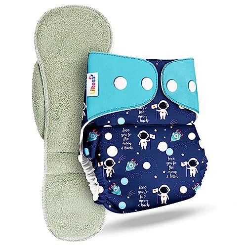 LILTOES Cloth Diapers For New Born Babies 0 to 3 Years | Freesize Adjustable and Reusable | Premium Cloth Nappies Pack of 1 (1 Cloth Diaper + 1 Insert) | (Flying Saucer) - Image 1