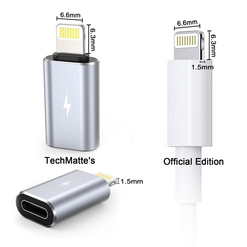 تك ميت Female USB C to Male Lightning Adapter 2 Pack 2.2A Charging Data Transfer, Compatible with iPhone 14, 13, 12, 11 Xs iPad iPod AirPods, Not for Audio Headphones/OTG Firewire Anti-Lost, Grey - Image 3