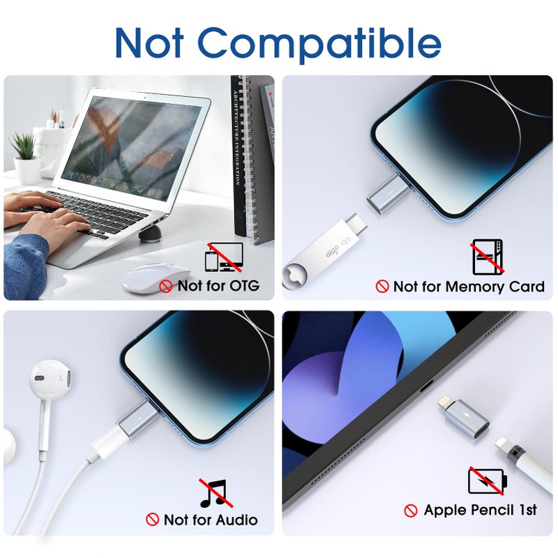 تك ميت Female USB C to Male Lightning Adapter 2 Pack 2.2A Charging Data Transfer, Compatible with iPhone 14, 13, 12, 11 Xs iPad iPod AirPods, Not for Audio Headphones/OTG Firewire Anti-Lost, Grey - Image 4