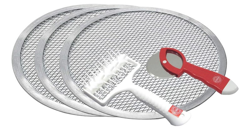 Olrada Aluminum Pizza Screen Mesh Oven Baking Tray Round Plates Silver9Inch 3Pc with Pizza Docker and 4inch Cutter Set of 5Pc - Image 2