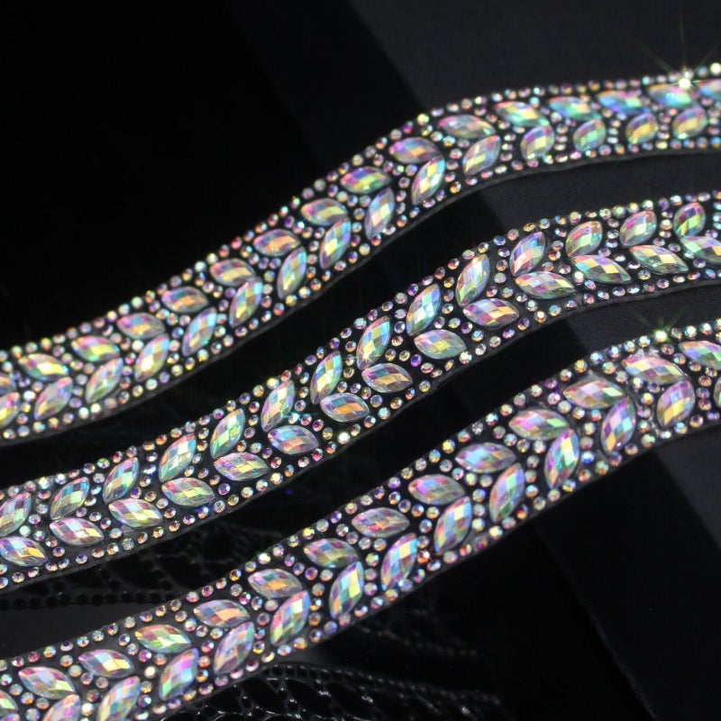 PEARLY JUN 1 Yard Rhinestone Ribbon Self Adhesive Silver AB Bling Stickers Bedazzling Strips Trim Chain Tape Glitter Diamond Crystal Crafts Applique Sticker for Party Phone Wedding Cake Decoration - Image 2