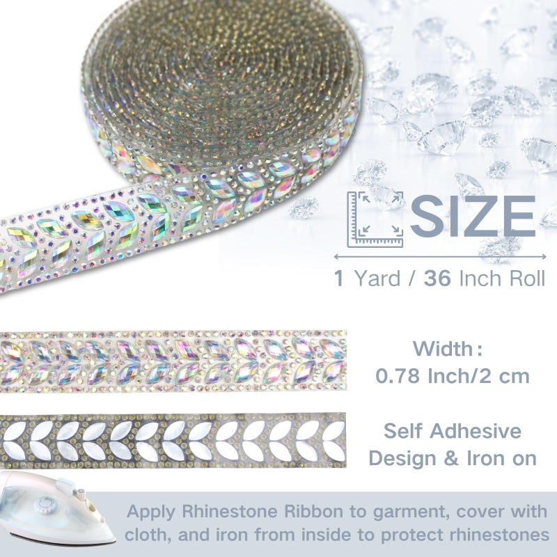 PEARLY JUN 1 Yard Rhinestone Ribbon Self Adhesive Silver AB Bling Stickers Bedazzling Strips Trim Chain Tape Glitter Diamond Crystal Crafts Applique Sticker for Party Phone Wedding Cake Decoration - Image 3