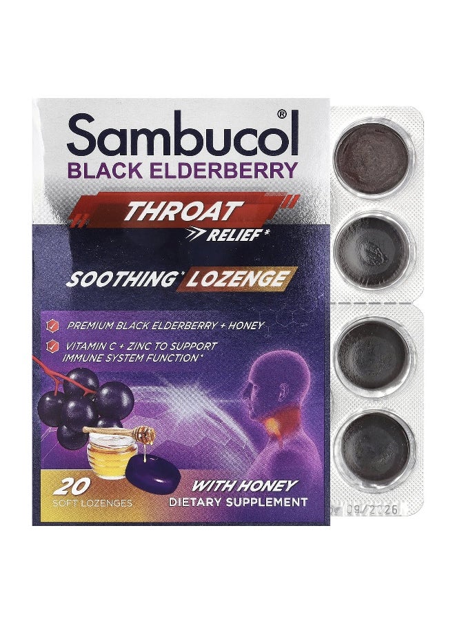 Sambucol Sambucol, Black Elderberry, Throat Relief, Soothing Lozenge With Honey, 20 Soft Lozenges 