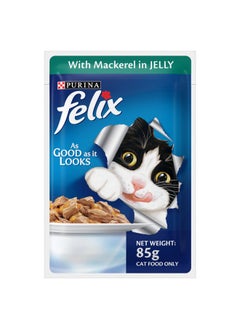 PURINA Felix As Good As It Looks Wet Food For Adult Cats|Complete And Balanced Cat Food |Mackerel Flavour|Pack Of 12 Pouches (12 X 85 G)  - Image 2