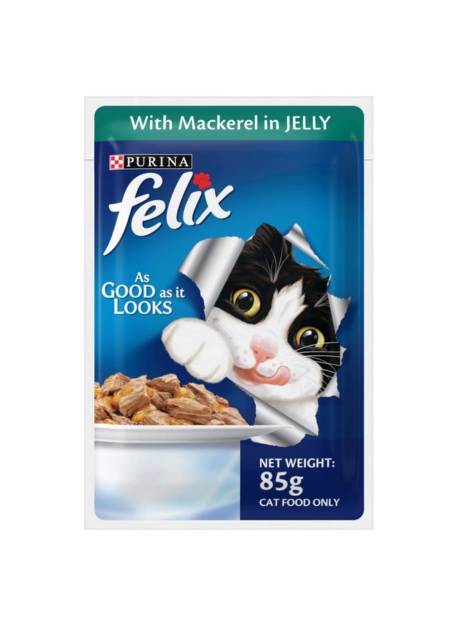 PURINA - Felix As Good As It Looks Wet Food For Adult Cats|Complete And Balanced Cat Food |Mackerel Flavour|Pack Of 12 Pouches (12 X 85 G) - Image 1
