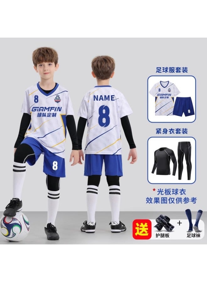 Autumn Winter Kids Football Jersey Set Long Sleeve Training Uniform with Socks & Shin Guards