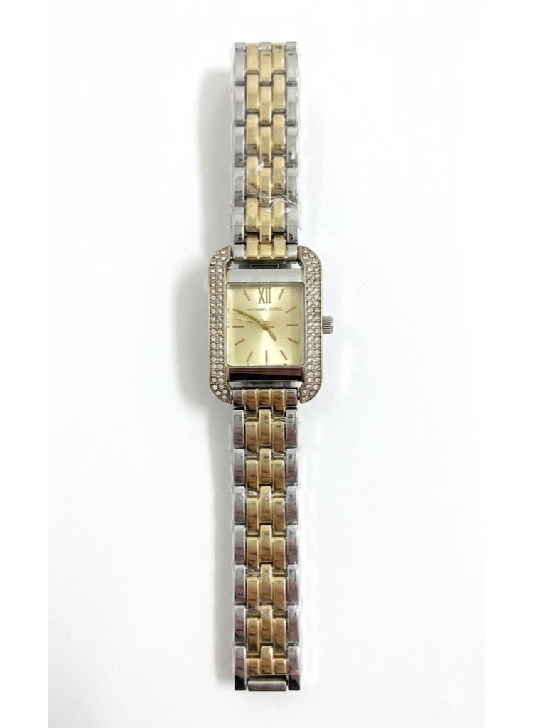 Michael Women's Emery Square Analog Watch,  Two-Tone Silver Gold, Crystal Pavé Bezel, Champagne Dial