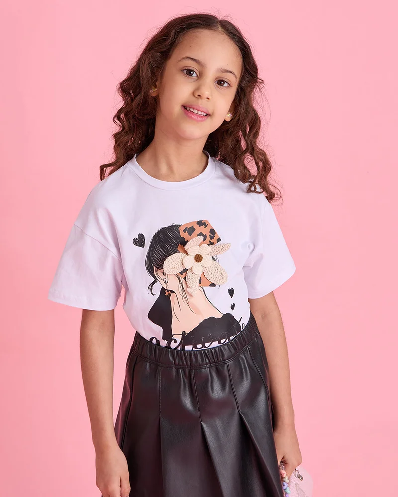 ردتاغ Girls White Printed T-Shirt