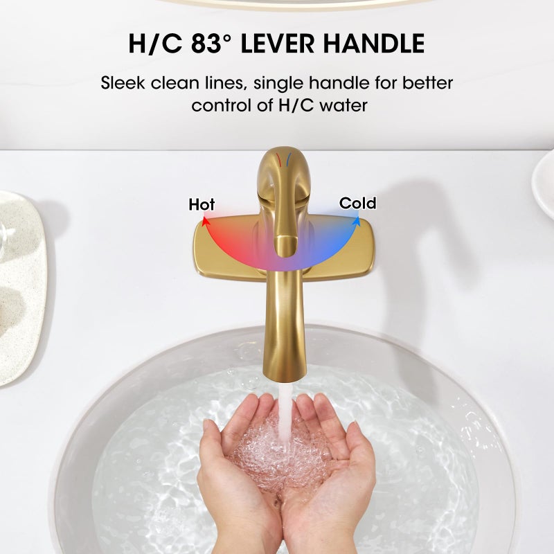 Hanallx Bathroom Faucet 1 Hole, Sink Faucet for Sink Brushed Gold Bathroom Faucets for Bathroom Vanity One Hole, with Pop Up Drain & Deckplate Farmhouse - Image 2