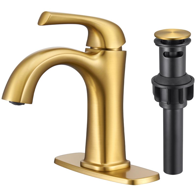 Hanallx Bathroom Faucet 1 Hole, Sink Faucet for Sink Brushed Gold Bathroom Faucets for Bathroom Vanity One Hole, with Pop Up Drain & Deckplate Farmhouse - Image 1