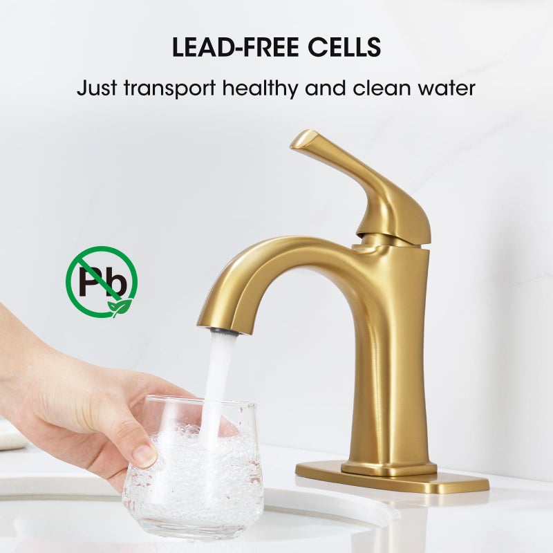 Hanallx Bathroom Faucet 1 Hole, Sink Faucet for Sink Brushed Gold Bathroom Faucets for Bathroom Vanity One Hole, with Pop Up Drain & Deckplate Farmhouse - Image 3