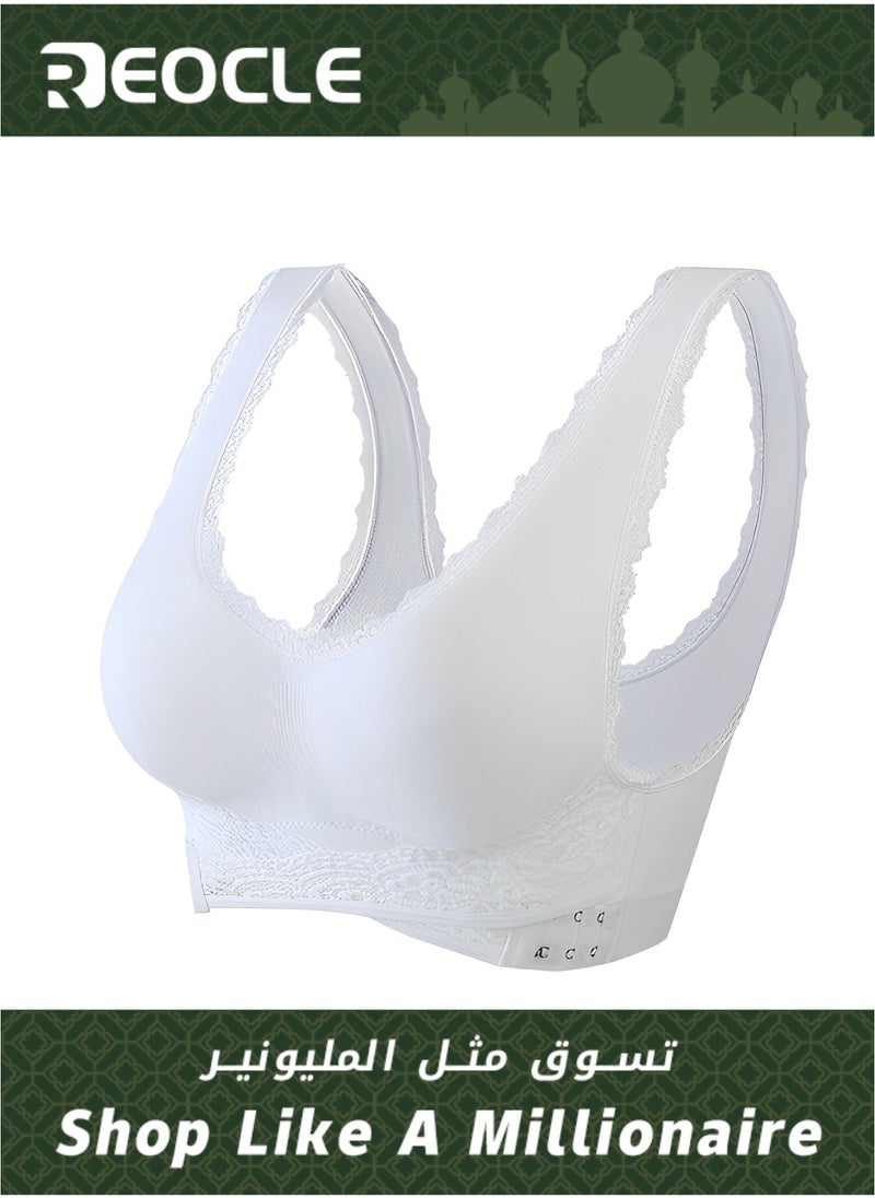 REOCLE - Women's Front Cross Side Buckle Lace Bras Sports Bras Comfy Corset Bra Wireless Push Up Seamless Bra - Image 1