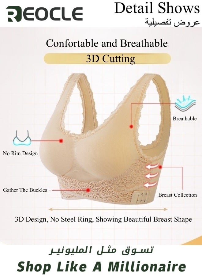 REOCLE - Women's Front Cross Side Buckle Lace Bras Sports Bras Comfy Corset Bra Wireless Push Up Seamless Bra - Image 1