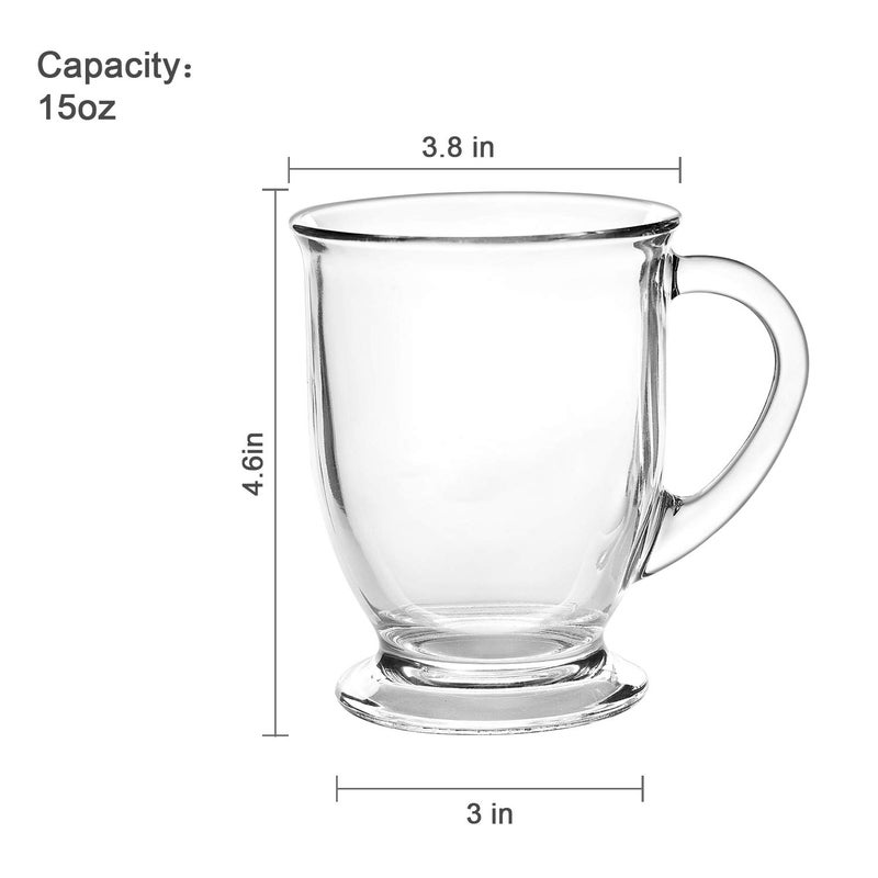 Accguan 15oz/450ml Glass Coffee Mugs Clear Coffee Cups with Handles perfect for Latte, Cappuccino, Espresso Coffee, Tea and Hot Beverages, Set of 6 - Image 2