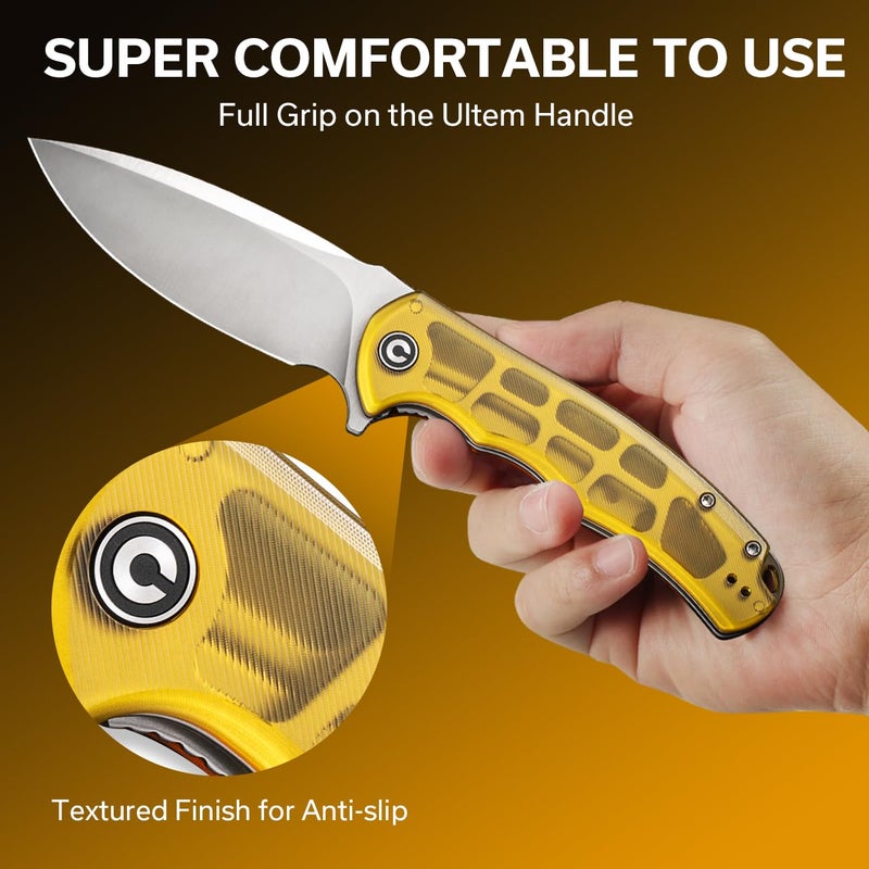 CIVIVI Praxis Pocket Folding Knife - Modern Aesthetics Ultem Handle, 3.75" Sharp Blade, Deep Carry Clip for EDC C803L - Image 4