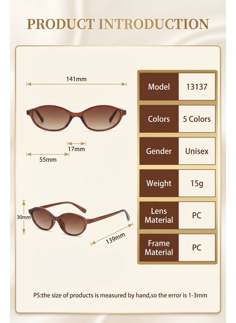 تصميم زينس نظارة شمسية نسائية صغيرة وخفيفة جداً بتصميم بيضاوي – حماية 100% من الأشعة فوق البنفسجية، أذرع بلاستيكية، إطار بني وعدسات بنية - Image 3