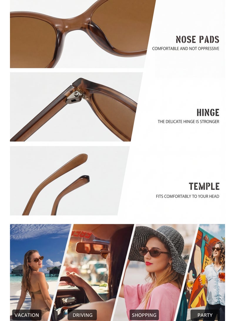 تصميم زينس نظارة شمسية نسائية صغيرة وخفيفة جداً بتصميم بيضاوي – حماية 100% من الأشعة فوق البنفسجية، أذرع بلاستيكية، إطار بني وعدسات بنية - Image 5