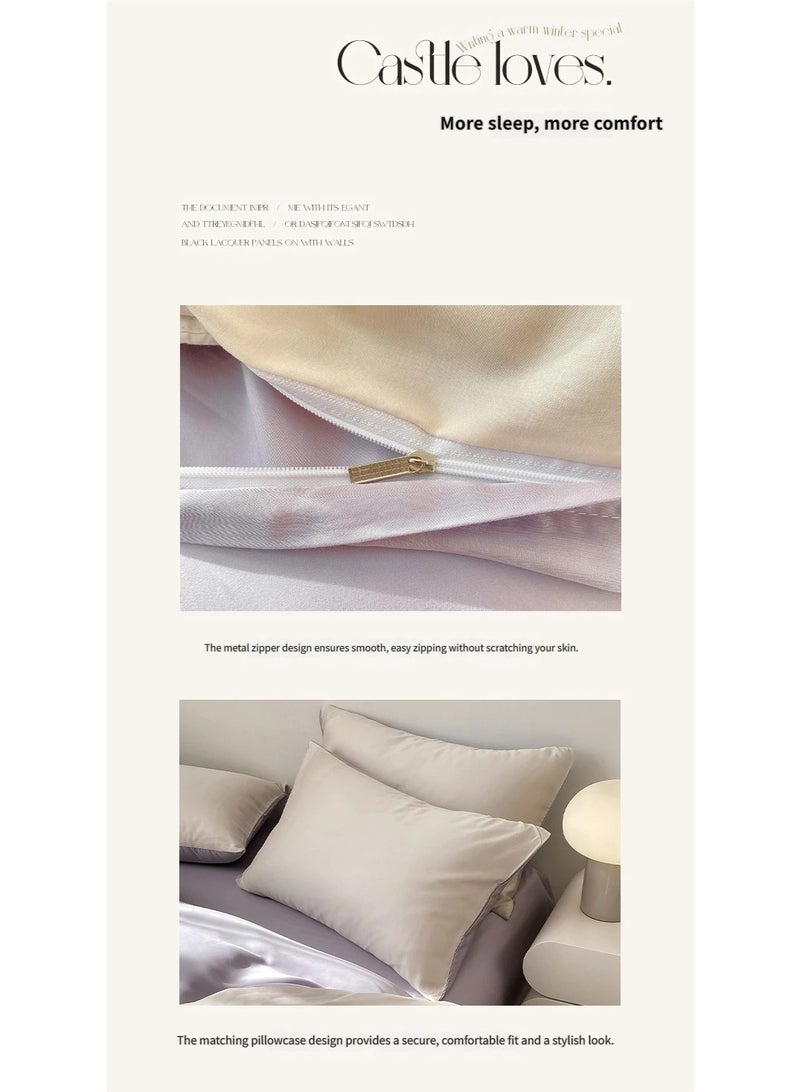 الطقم السريري القابل للانعكاس من الحرير الجليدي البوليستر الساتن مكون من 4 قطع، أبيض وبنفسجي فاتح، لا يشمل لحاف السرير - Image 5