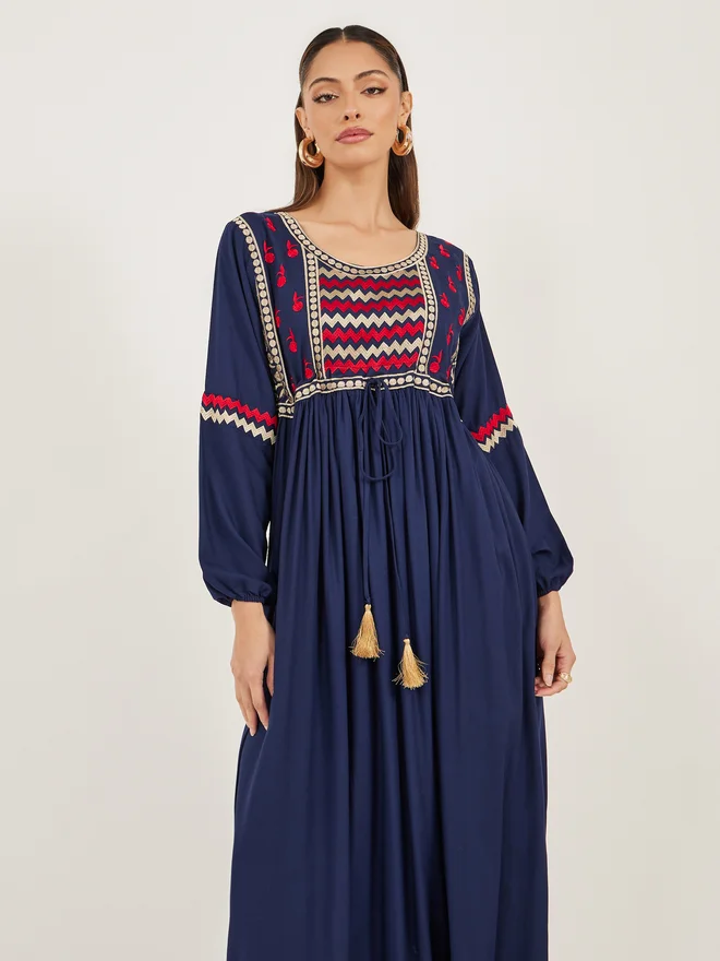 Maxim Creation Maxim Creation Women Navy Blue Maxi Embroidered Jalabiya