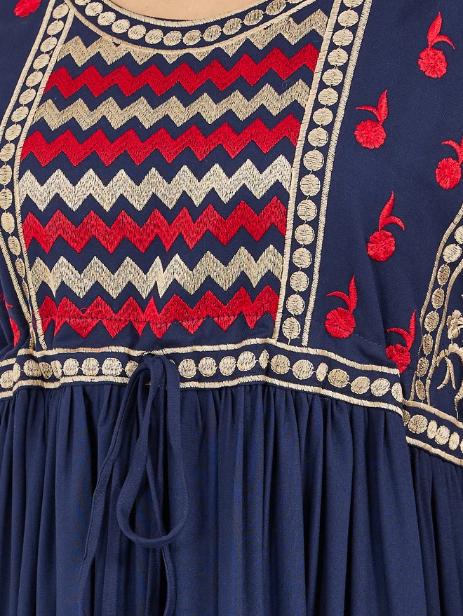 Maxim Creation Maxim Creation Women Navy Blue Maxi Embroidered Jalabiya