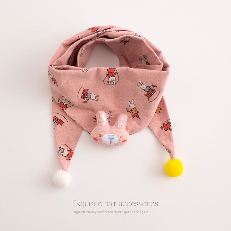 Kids Cartoon Warm Triangle Scarf 3#Pink bunny 