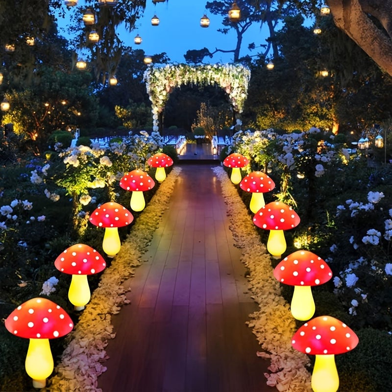 8 Pack Solar Mushroom Lights Set Bright Red with White Dots 8 Lighting Modes Outdoor Garden String Lights for Landscape Pathway Yard and Party Decorations - Image 4