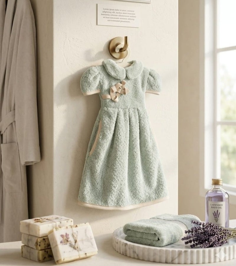 A hanging hand towel shaped like a dress, soft and absorbent, with an elegant rose design, suitable for the bathroom and kitchen. - Image 1