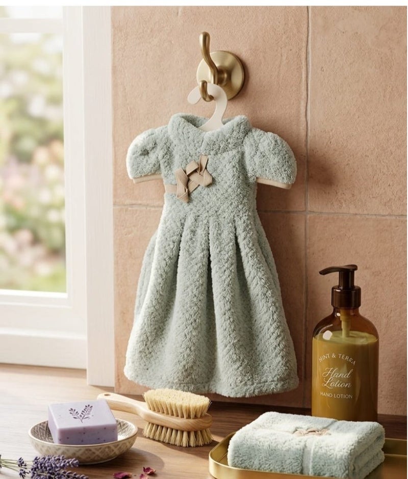 A hanging hand towel shaped like a dress, soft and absorbent, with an elegant rose design, suitable for the bathroom and kitchen. - Image 2