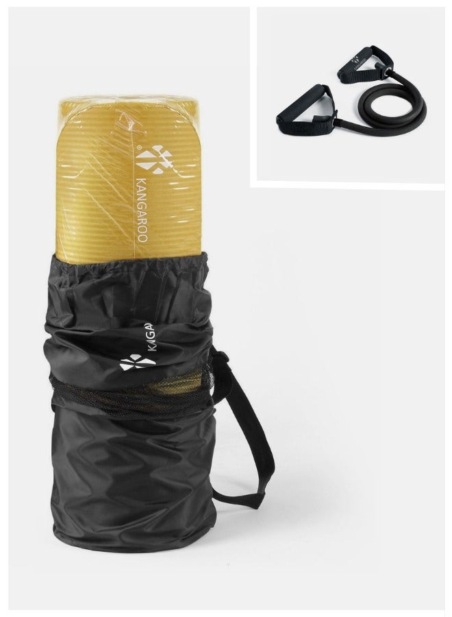 KANGAROO 15 mm Yellow Exercise Mat with Black Single Resistance Rope – Full Body Workout, Yoga, Pilates & Home Fitness