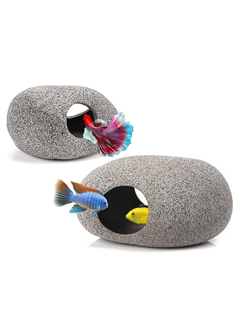 SOLARAE Stackable Aquarium Decoration Rock Caves, Betta Fish Hideout House, Fish Tank Accessories Cave, Hideaway for Shrimp Cichlid Cave Hiding Breeding Spawning 2 PCS - Image 1
