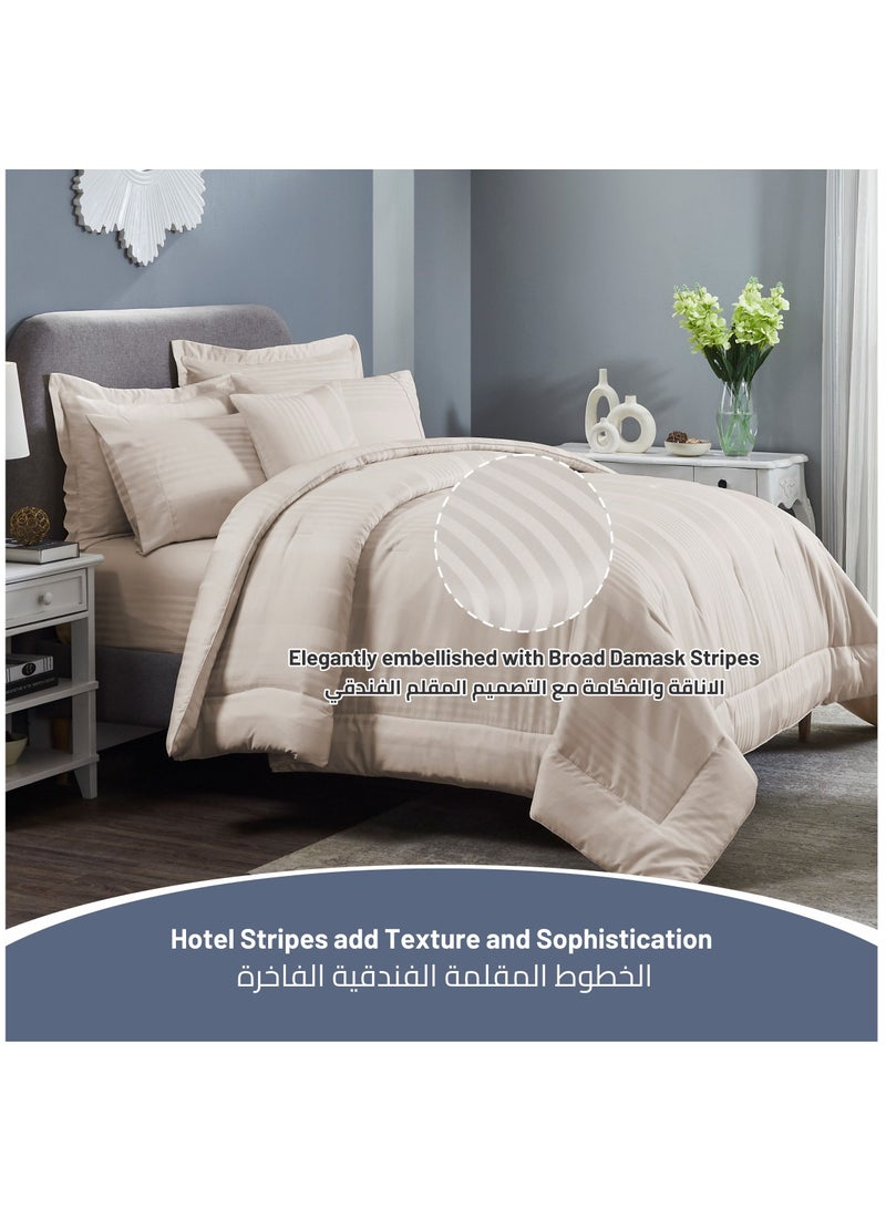 Donetella Comforter Set 7-Pieces Double Size Hotel Style All Season Cotton Blend Stripe Pattern Bedding Set With  Down Alternative Filling, French Oak  - Image 2