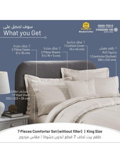 Donetella Comforter Set 7-Pieces Double Size Hotel Style All Season Cotton Blend Stripe Pattern Bedding Set With  Down Alternative Filling, French Oak  - Image 3