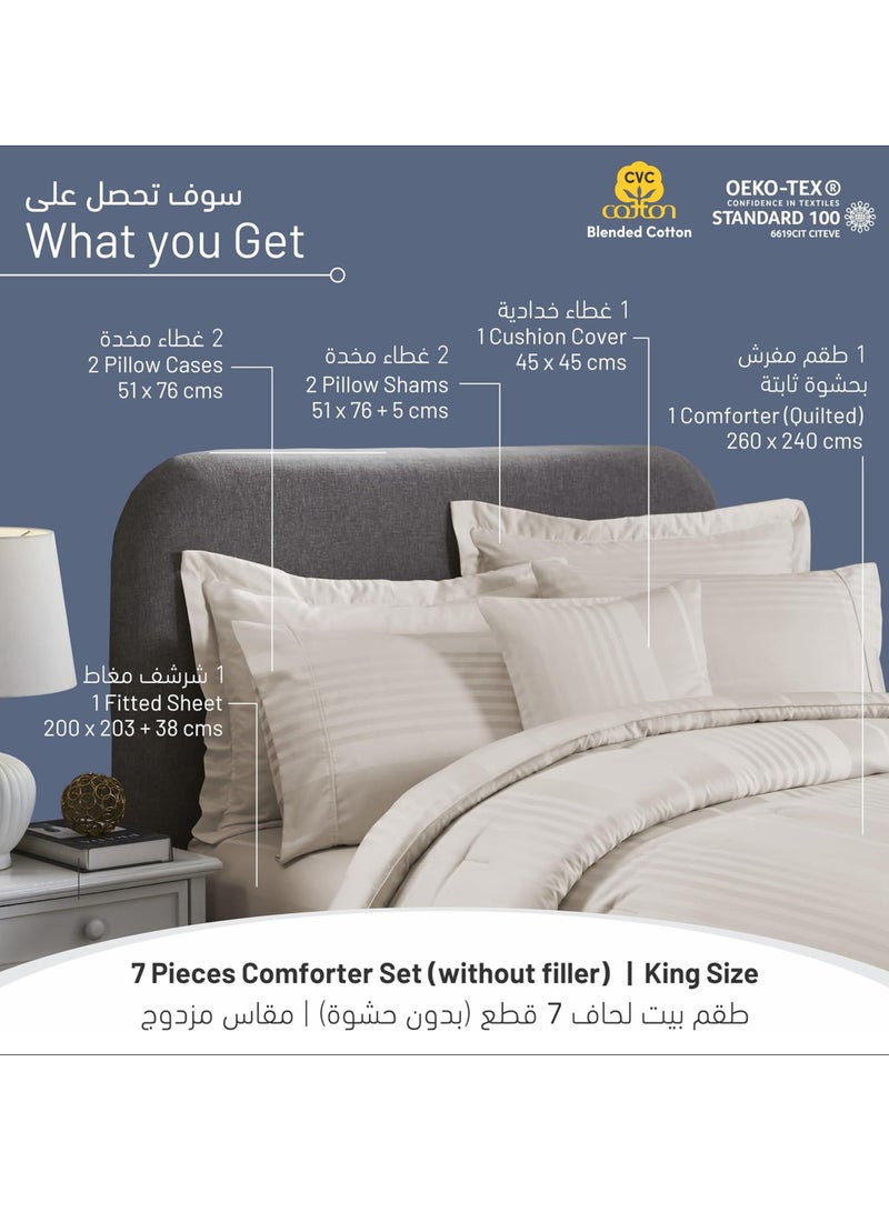 Donetella Comforter Set 7-Pieces Double Size Hotel Style All Season Cotton Blend Stripe Pattern Bedding Set With  Down Alternative Filling, French Oak  - Image 3