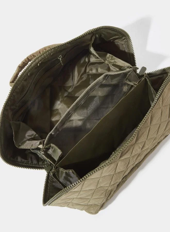 Styli  Khaki Quilted Washbag with Clear Mini Pouch for Women | Best Price UAE
