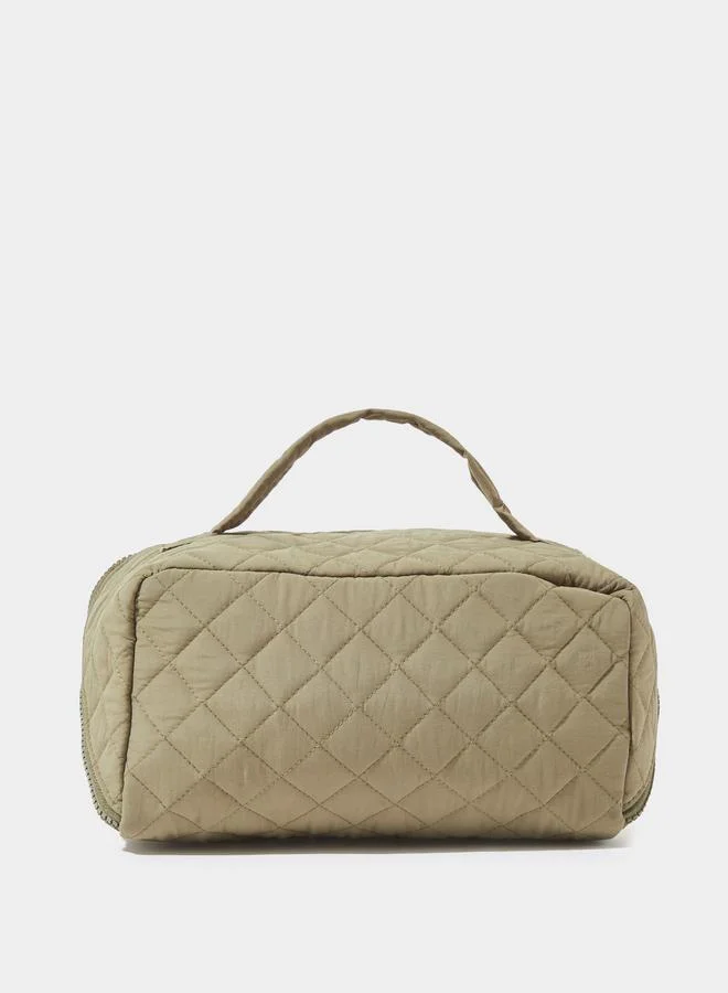 Styli  Khaki Quilted Washbag with Clear Mini Pouch for Women | Best Price UAE