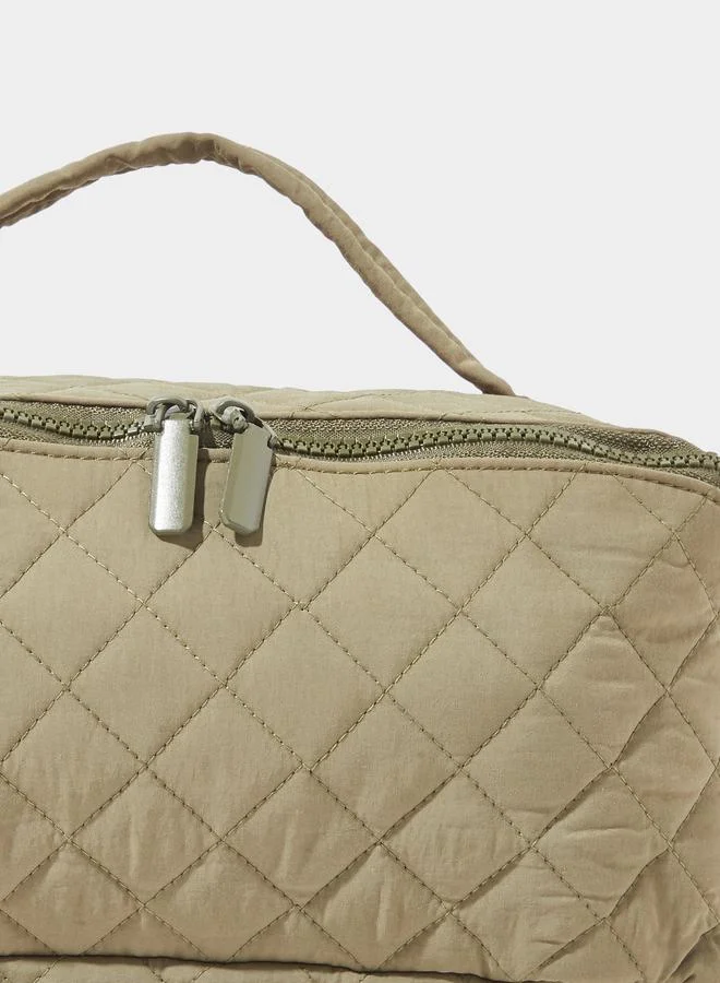 Styli  Khaki Quilted Washbag with Clear Mini Pouch for Women | Best Price UAE