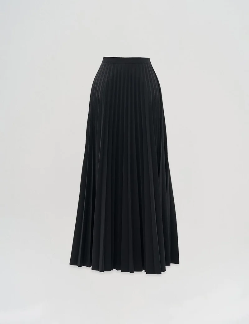 Kayra Zipped Pleated Skirt Black