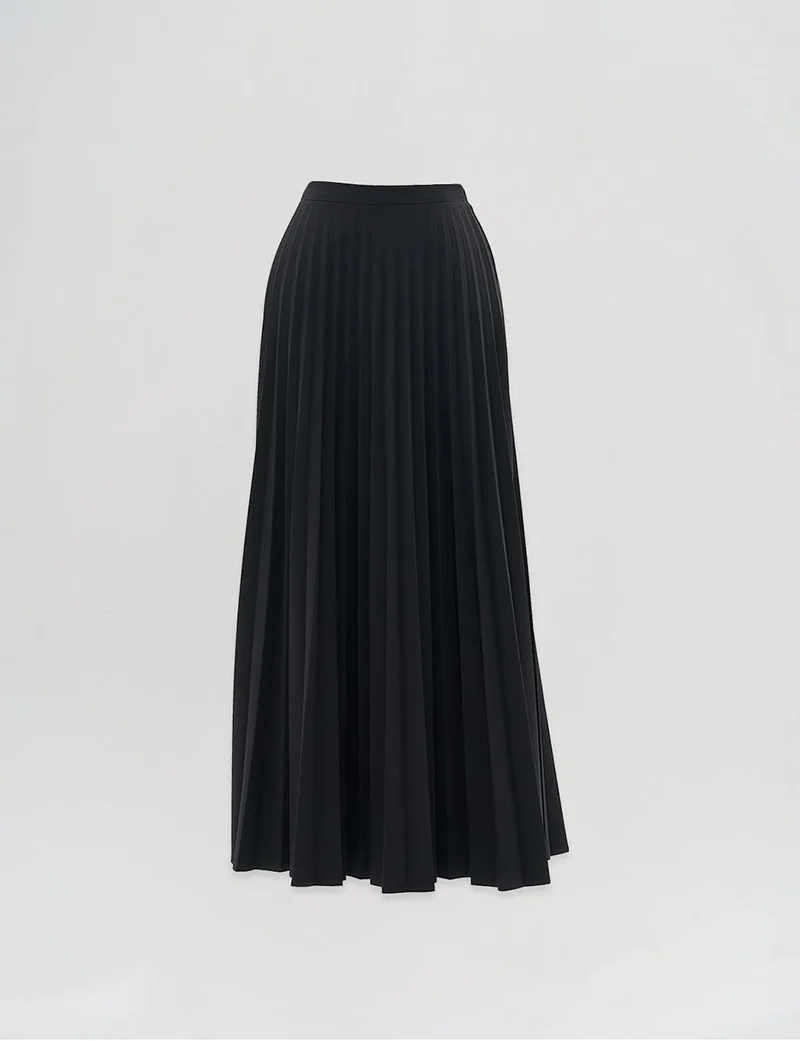 Kayra Zipped Pleated Skirt Black