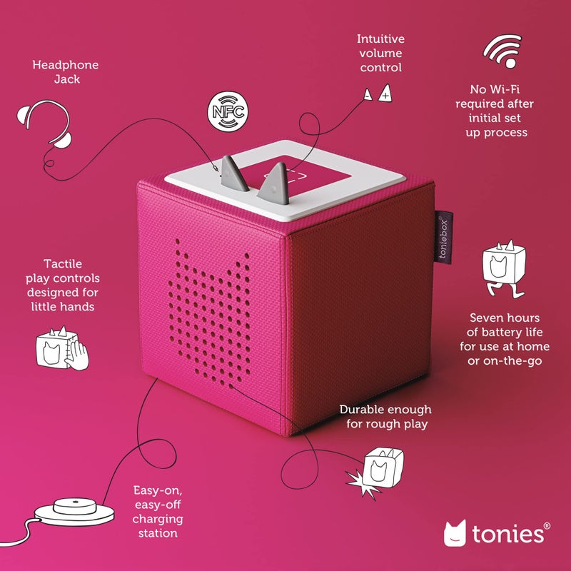 Tonies Toniebox Audio Starter Set with Cat in The Hat, Sam-l-Am, Horton Hears a Who!, and Playtime Puppy - Listen, Learn, and Play with One Huggable Little Box - Pink  - Image 3