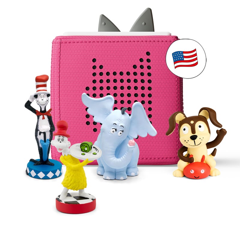Tonies Toniebox Audio Starter Set with Cat in The Hat, Sam-l-Am, Horton Hears a Who!, and Playtime Puppy - Listen, Learn, and Play with One Huggable Little Box - Pink  - Image 1
