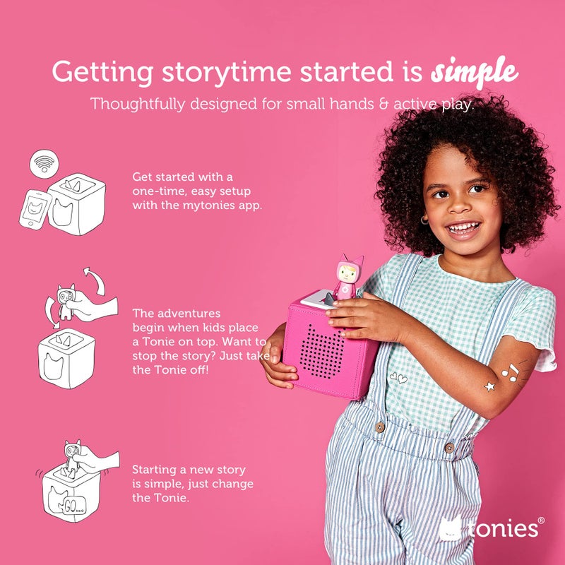 Tonies Toniebox Audio Starter Set with Cat in The Hat, Sam-l-Am, Horton Hears a Who!, and Playtime Puppy - Listen, Learn, and Play with One Huggable Little Box - Pink  - Image 4
