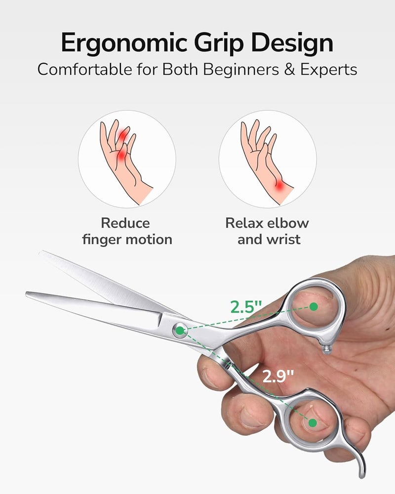 ULG Professional Hair Cutting Scissors, 6.5 Inch Right-Handed Razor Blade, Hairdressing Scissors, Salon Hair Cutting Scissors Made of Japanese Stainless Steel, Hand Polished, Silver - Image 5
