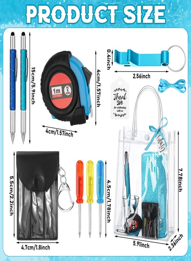 Leinuosen 6 Set Baby Shower Prizes for Men with Cleaning Cloth Bottle Opener Screwdriver Tape Measuring Keychain Multi Tool Pen Gift Bag Baby Shower Game Prizes for Winner(Blue,Classic Style) - Image 2