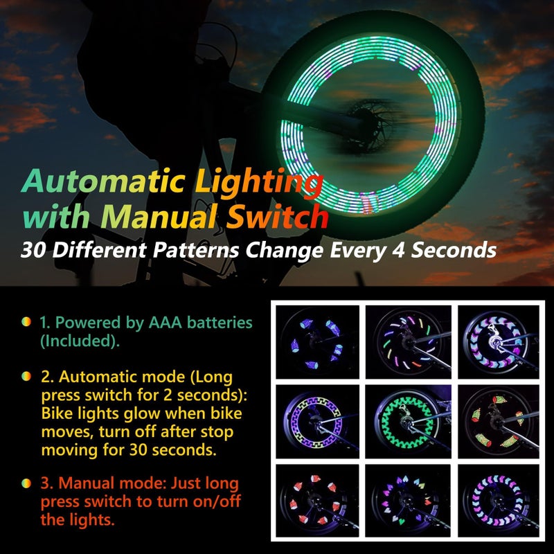 DAWAY Led Bike Wheel Lights - Bright Bicycle Tire Light (1 Pack), Safety Bike Spoke Lights for Kids Boys Girls Adults, Fun Cycling Gifts, Cool Bicycle Decoration Accessories, 30 Patterns Change - Image 2