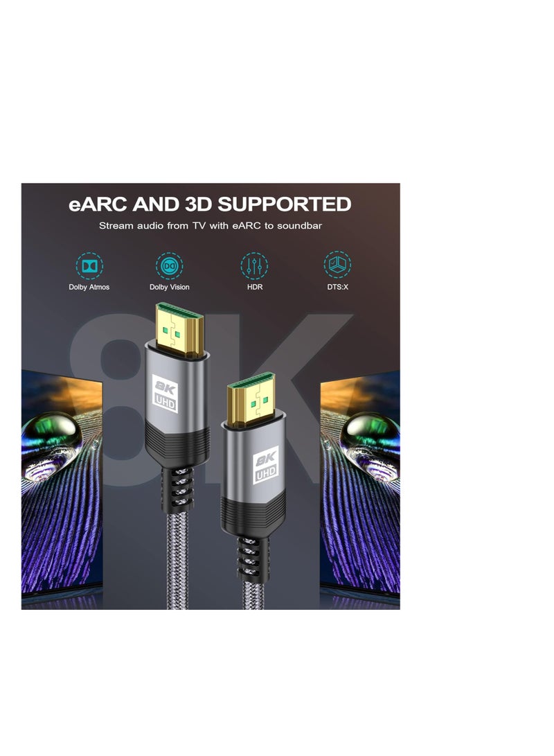 Terabyte كابل HDMI 8K بطول 7.5 متر [8K@60hz، 4K@144Hz]، كابل HDMI 2.1 عالي السرعة محبوك 48Gbps HDR ديناميكي eARC متوافق مع MacBook و Roku TV و PS5 و PS4 و Xbox و جهاز العرض و الكمبيوتر المحمول و Blu-ray - Image 5