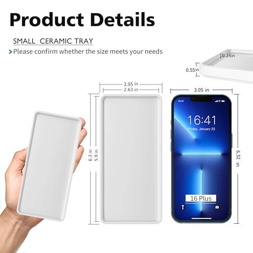 Gurygo 2 Pack 6" Bathroom Tray for Counter - Ceramic Vanity Trays for Bathroom - Small Rectangle Ceramic Tray - Kitchen Soap Trays for Kitchen Counter (White, Set/2) - Image 3