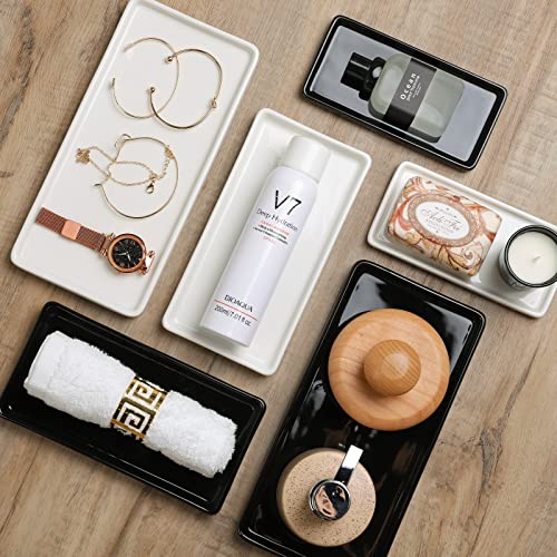 Gurygo 2 Pack 6" Bathroom Tray for Counter - Ceramic Vanity Trays for Bathroom - Small Rectangle Ceramic Tray - Kitchen Soap Trays for Kitchen Counter (White, Set/2) - Image 2