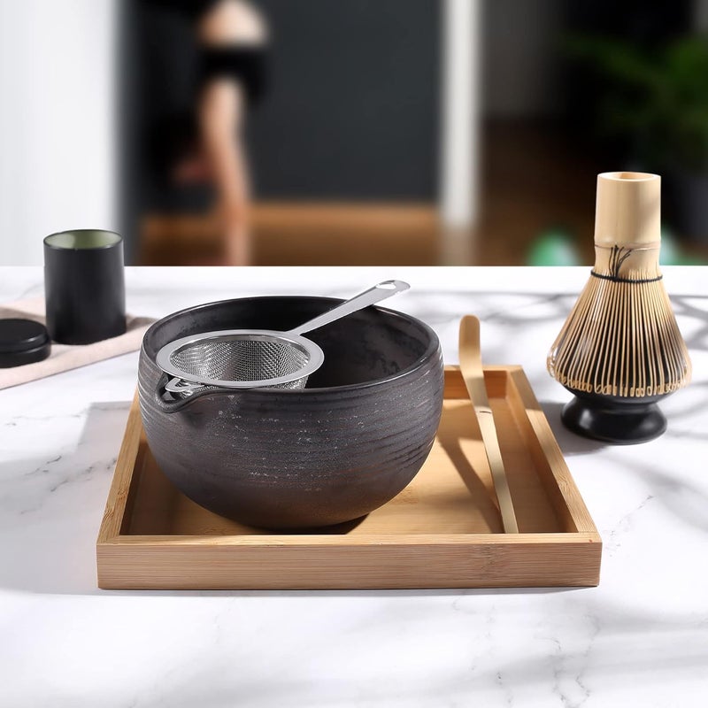 ZENRC Ceremony Matcha Kit - Traditional Bamboo Matcha Chasen Chashaku Chawan Bowl with Pouring Spout Whisk Holder Sifter Tea Towel- The Perfect Matcha Set (Ivory White, Set of 6) - Image 5