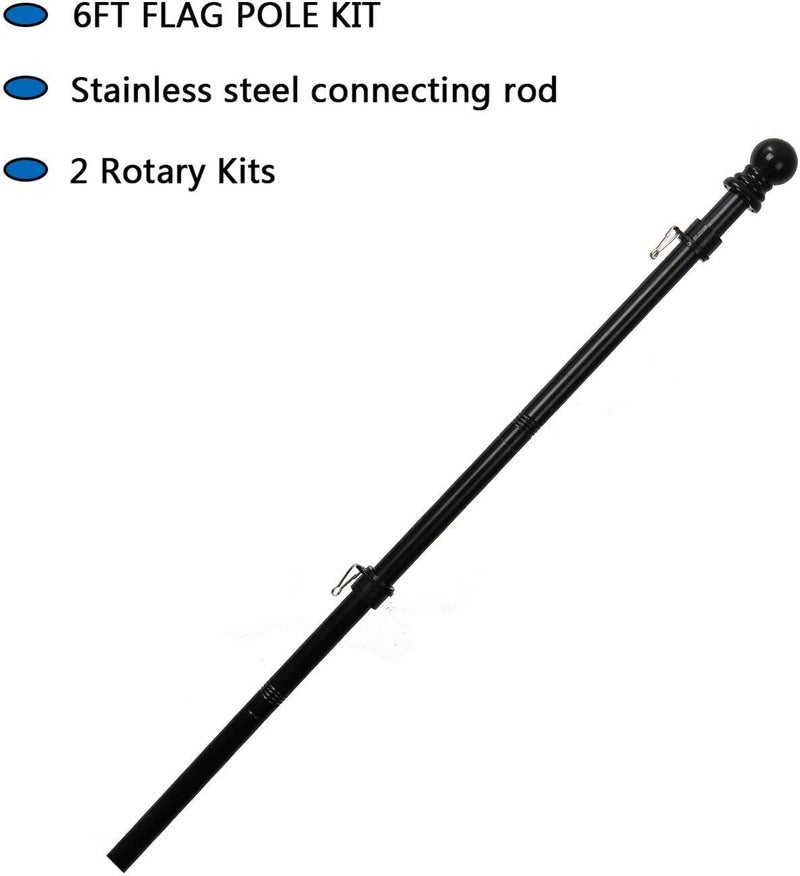 DIIG 6FT Flag Pole Kit,Stainless Steel Heavy Duty Black American US Flagpole, Rustproof for Outdoor Garden Roof Walls Yard (Without Bracket) - Image 3